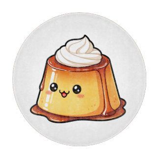 Cute Kawaii Caramel Pudding Dessert Character Cutting Board