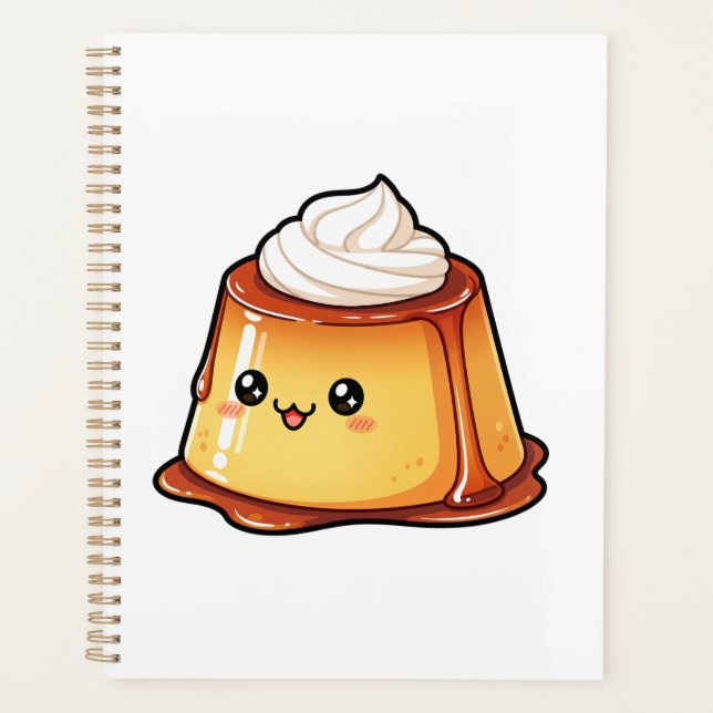 Cute Kawaii Caramel Pudding Dessert Character Planner (Front)