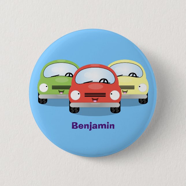 Cute kawaii cars cartoon illustration 6 cm round badge (Front)