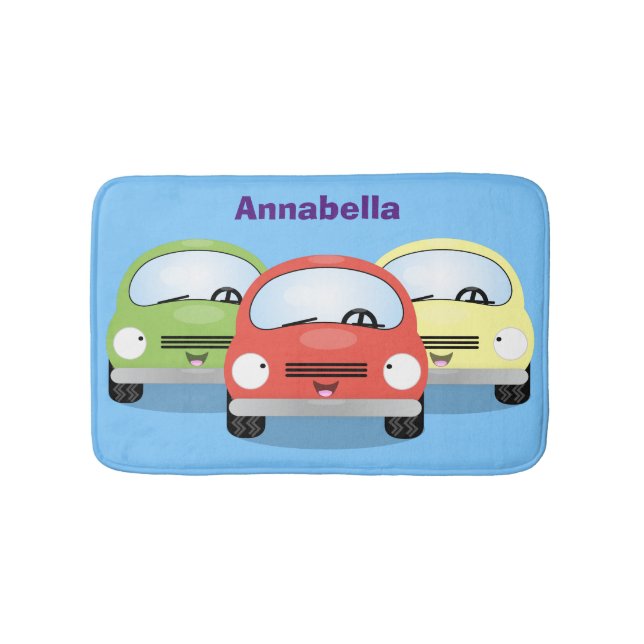 Cute kawaii cars cartoon illustration bath mat (Front)