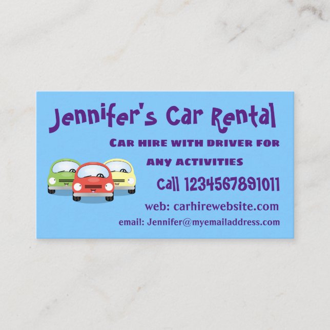 Cute kawaii cars cartoon illustration business card (Front)