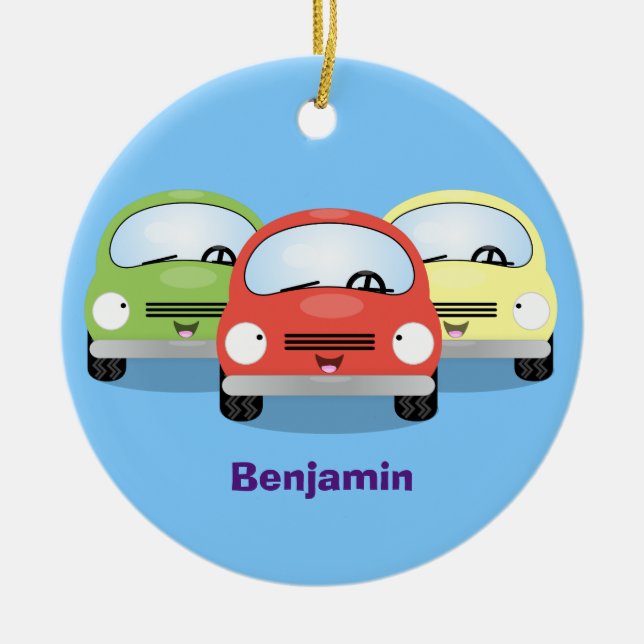 Cute kawaii cars cartoon illustration ceramic tree decoration (Front)