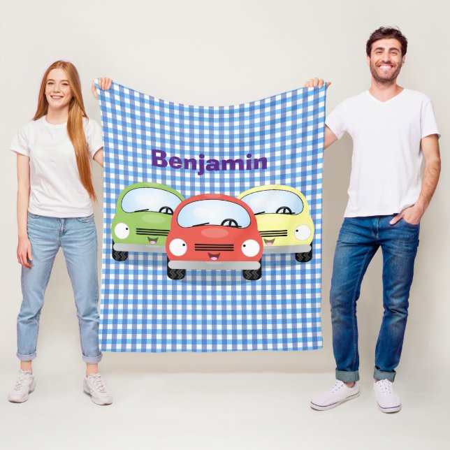 Cute kawaii cars cartoon illustration fleece blanket (In Situ)