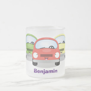 Cute kawaii cars cartoon illustration frosted glass coffee mug