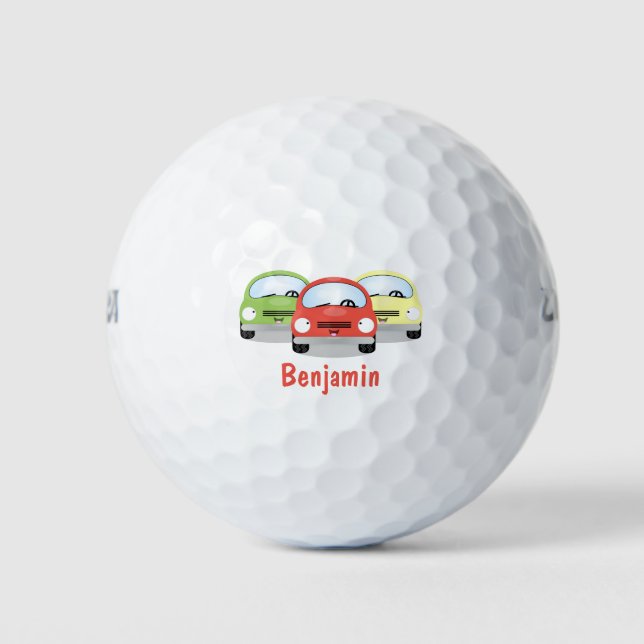 Cute kawaii cars cartoon illustration golf balls (Front)