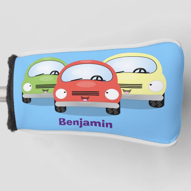 Cute kawaii cars cartoon illustration golf head cover (Front)