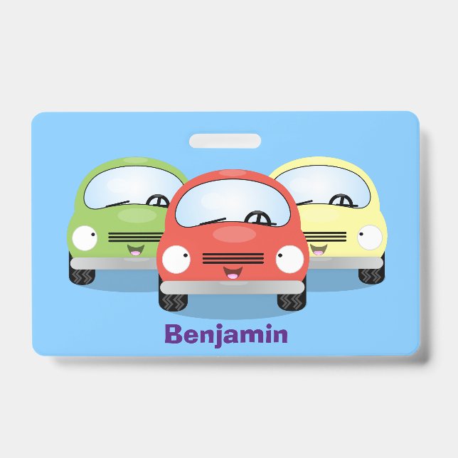 Cute kawaii cars cartoon illustration ID badge (Front)