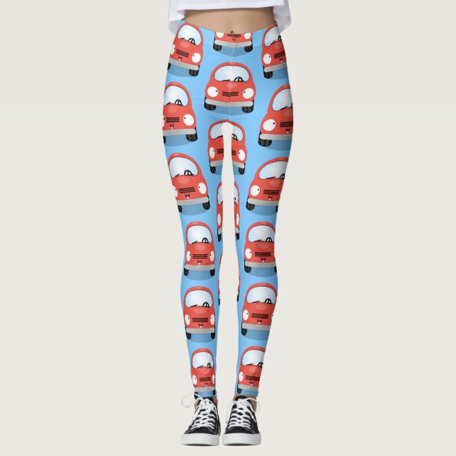 Cute kawaii cars cartoon illustration leggings (Front)