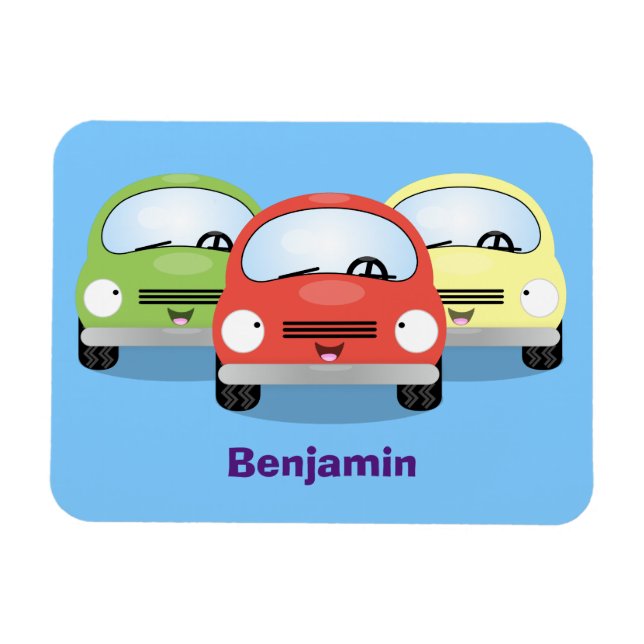 Cute kawaii cars cartoon illustration magnet (Horizontal)