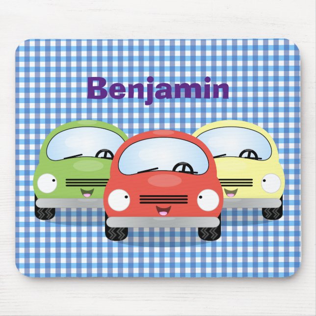 Cute kawaii cars cartoon illustration mouse mat (Front)
