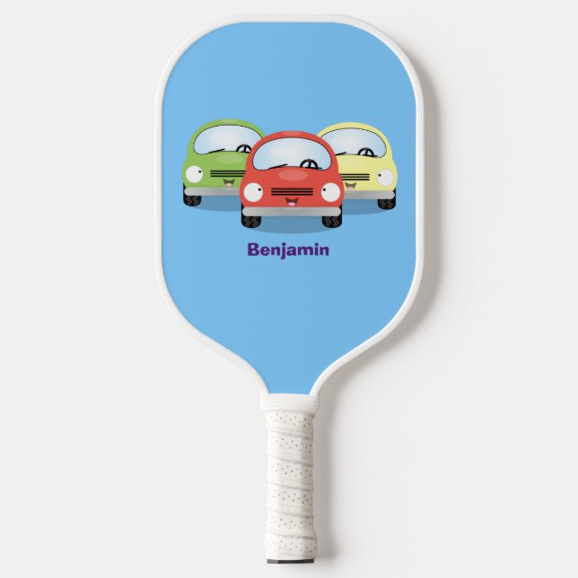 Cute kawaii cars cartoon illustration pickleball paddle (Front)