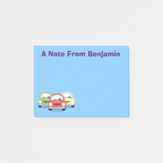 Cute kawaii cars cartoon illustration post-it notes (Front)