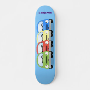 Cute kawaii cars cartoon illustration skateboard