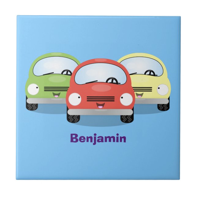 Cute kawaii cars cartoon illustration tile (Front)