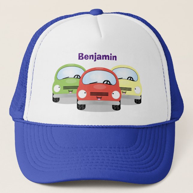 Cute kawaii cars cartoon illustration trucker hat (Front)