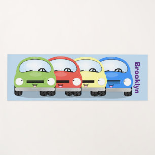 Cute kawaii cars cartoon illustration yoga mat