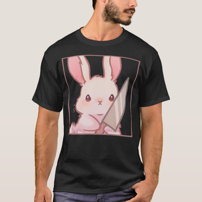 Cute Kawaii Cartoon Coquette Emote Angry Rabbit Bu T-Shirt (Front)