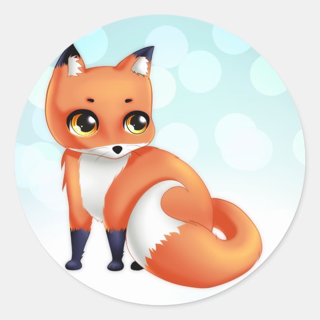 Cute Kawaii cartoon fox Classic Round Sticker (Front)