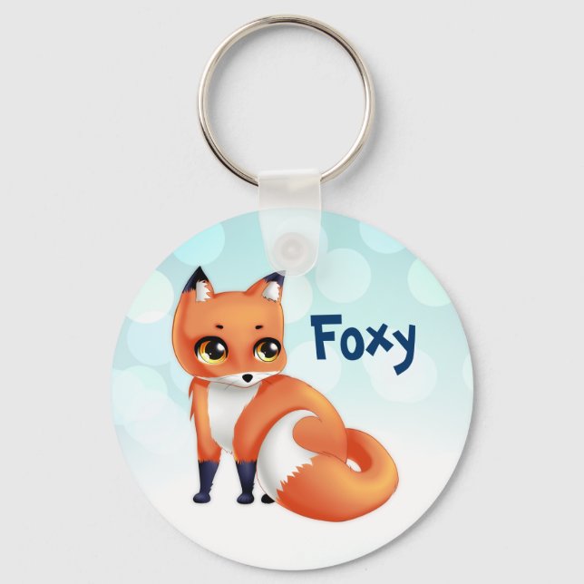 Cute Kawaii cartoon fox Key Ring (Front)