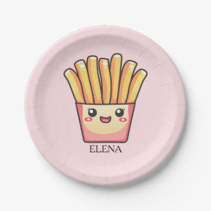 Cute kawaii cartoon fries with your name on it paper plate