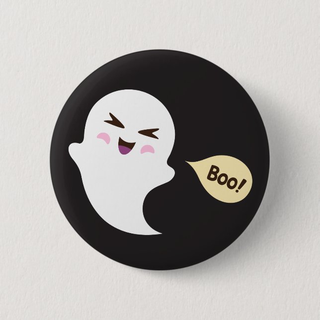 Cute kawaii cartoon ghost saying boo Halloween 6 Cm Round Badge (Front)