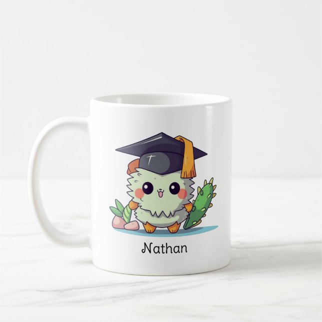Cute Kawaii Cartoon Personalised Graduation Coffee Mug (Left)
