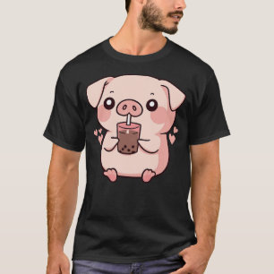 Cute kawaii cartoon pig drinking bubble tea (2) T-Shirt