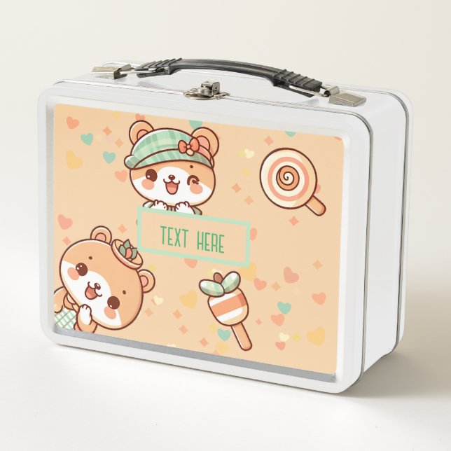 cute kawaii cartoons metal lunch box (Front)