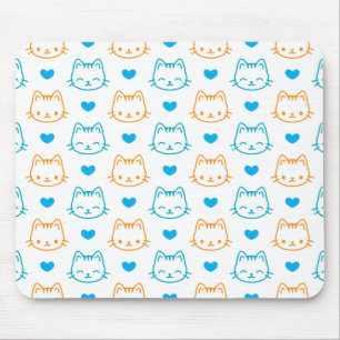 Cute Kawaii Cat and Hearts Pastel Pattern Mouse Mat