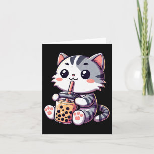 Cute Kawaii Cat Boba Bubble Milk Tea Anime Neko Ki Card