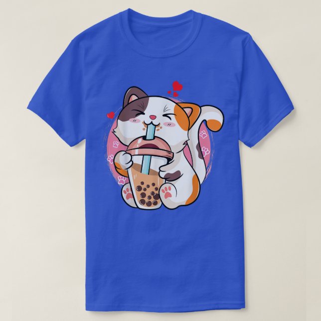 Cute Kawaii Cat Boba Bubble Milk Tea Anime Neko Ki T-Shirt (Design Front)
