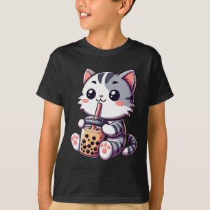 Cute Kawaii Cat Boba Bubble Milk Tea Anime Neko Ki T-Shirt