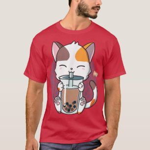 Cute Kawaii Cat Boba Bubble Milk Tea Anime Neko Ki T-Shirt