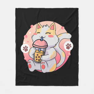 Cute Kawaii Cat Boba Tea Anime Kitten Gift Kids Gi Fleece Blanket