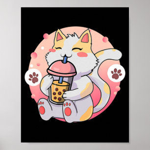 Cute Kawaii Cat Boba Tea Anime Kitten Gift Kids Gi Poster