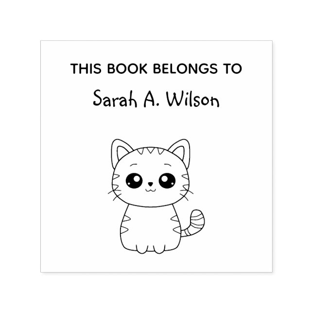 Cute Kawaii Cat Book Belongs Personalise Bookplate Self-inking Stamp (Design)