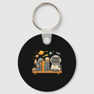 Cute kawaii cat books astronaut space key ring