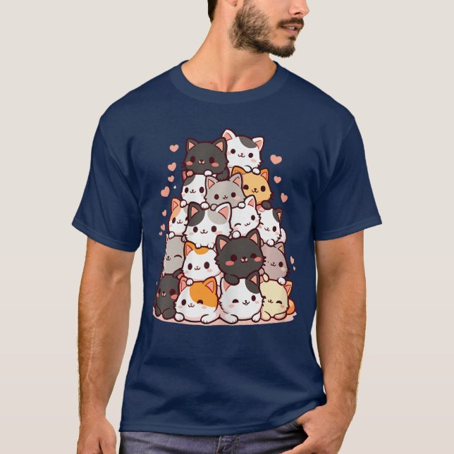 Cute Kawaii Cat Cartoon Anime Cats friend T-Shirt (Front)