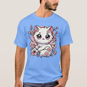 Cute Kawaii Cat Cherry Blossoms Kitten Lover Gift T-Shirt