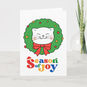 Cute Kawaii Cat Christmas Wreath Season of Joy Card