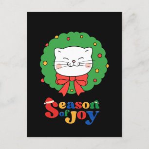 Cute Kawaii Cat Christmas Wreath Season of Joy Holiday Postcard