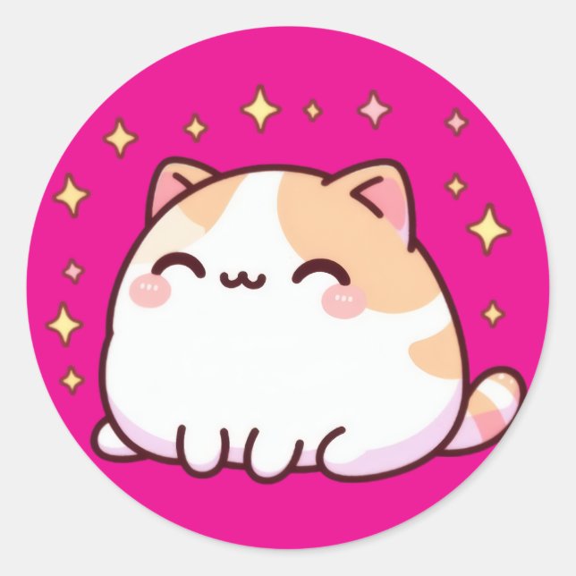 Cute kawaii cat classic round sticker (Front)