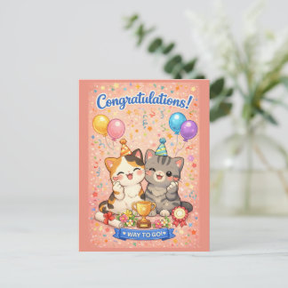 Cute Kawaii Cat Congratulations Card Party Kitten