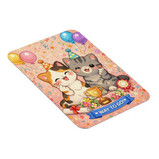 Cute Kawaii Cat Congratulations Card Party Kitten Magnet