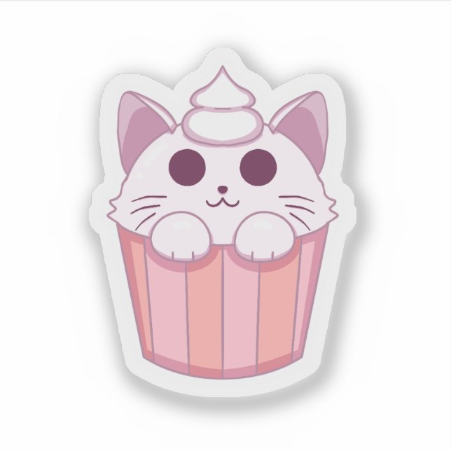 Cute Kawaii Cat Cupcake Pink Sticker (Front)