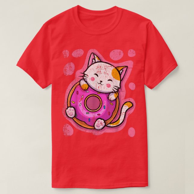 Cute Kawaii Cat Donut Japanese Anime Women or Girl T-Shirt (Design Front)