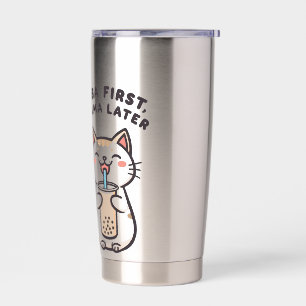 Cute Kawaii Cat Drinking Bubble Tea Insulated Tumbler