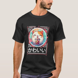 Cute Kawaii Cat Drinks Boba Bubble Tea Kawaii Aest T-Shirt