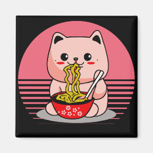 Cute Kawaii cat eating ramen Magnet