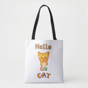 Cute Kawaii Cat Face Graphic T-Shirt  Tote Bag